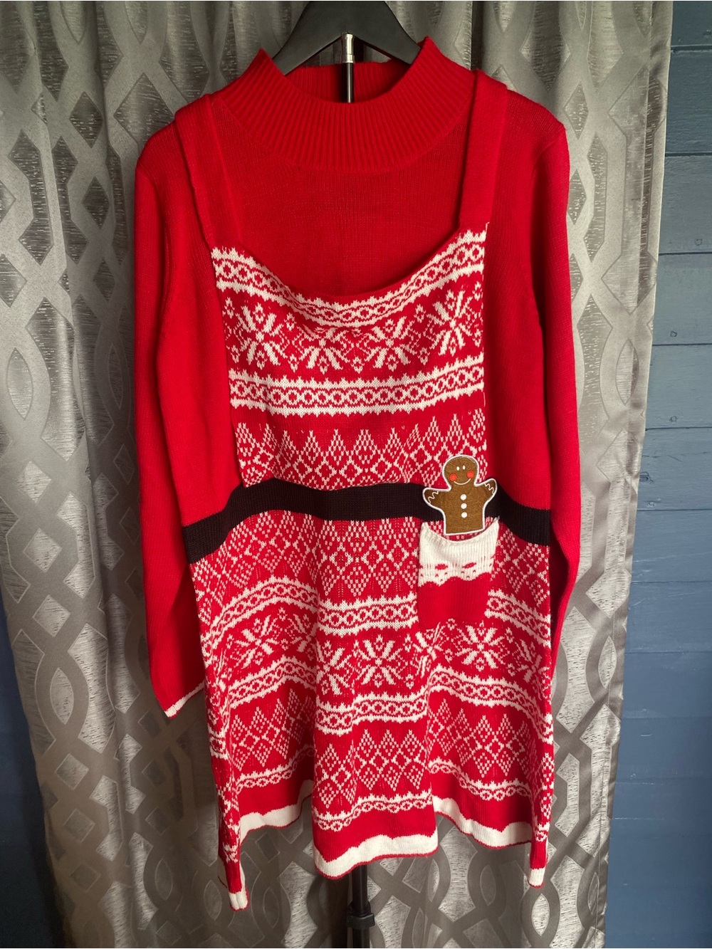 Xhilaration Gingerbread Man Ugly Christmas Sweater Dress XXL Red Nordic Knit